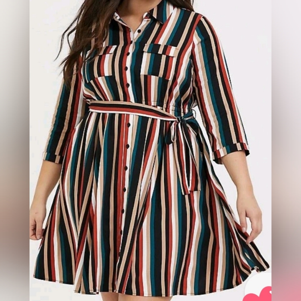 Torrid Multicolor Striped Long Sleeve Dress Size 3